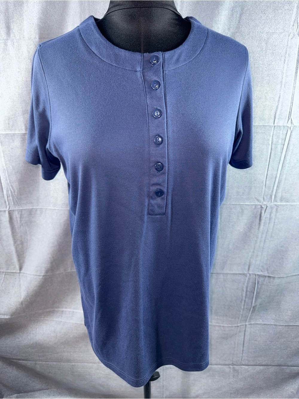 3071-Only Necessities Navy Button-Placket Short Sleeve Tee